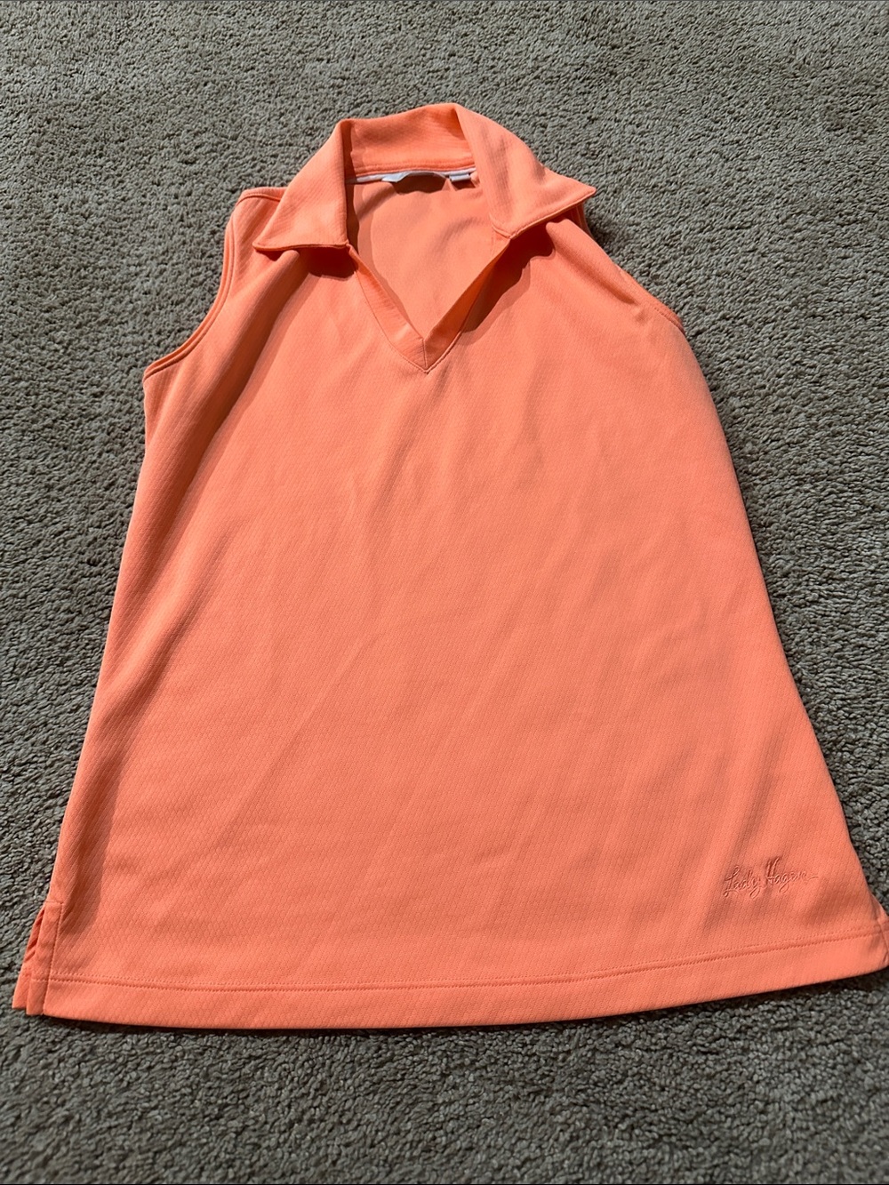 Lady Hagen Coral Sleeveless V-Neck Polo Tank